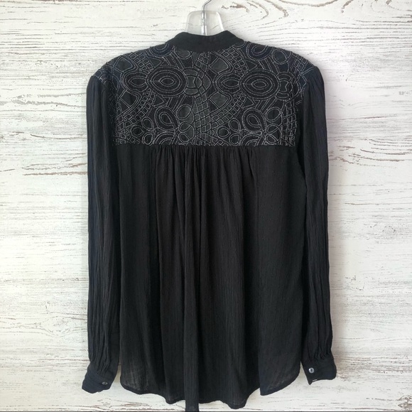 FREE PEOPLE Canyon Rose Embroidered Boho Hi Lo Blouse Black S Whimsigoth Grunge - Picture 8 of 11